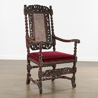 Charles II carved walnut armchair
