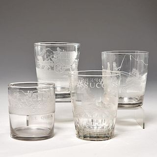 (4) Victorian glass engraved coaching tumblers