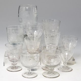 Group (12) English engraved footed glasses