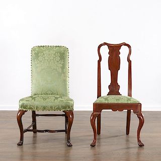 (2) George II walnut side chairs