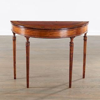 George III painted satinwood demilune table
