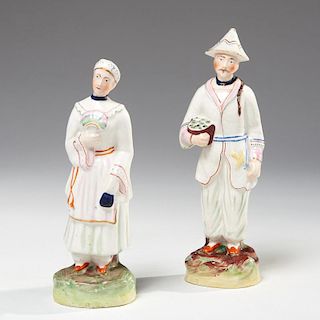 Pair Staffordshire porcelain Malabar figures