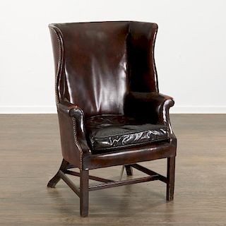 Nice old English leather wingback chair