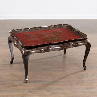 Japanned low table with fitted tray top