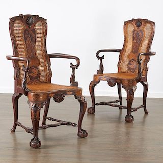 Great pair George II style japanned armchairs