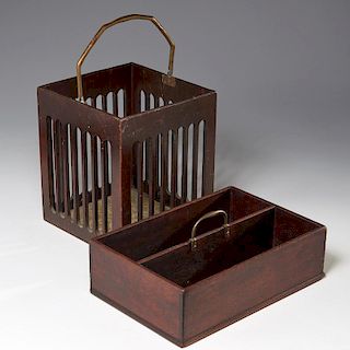English mahogany cutlery tray and peat box
