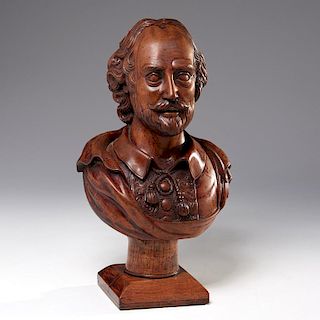 Carved walnut bust of William Shakespeare