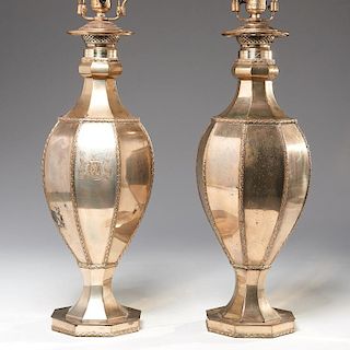 Pair European silver plated table lamps