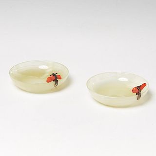 Pair onyx and coral dishes by (attrib.) Marchak