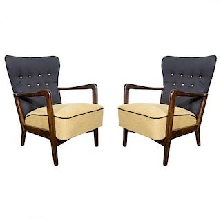 Mid-Century Modern Fritz Hansen Arm Chairs, Pair