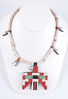 Kewa Pueblo "Depression Era" Necklace, Exhibited: Thunderbird Jewelry of Santo Domingo Pueblo (5/15/2011 - 4/29/2012), Wheelw