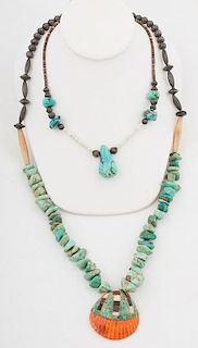 Pueblo Style Inlaid Shell Necklace PLUS Heishi and Turquoise Necklace