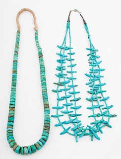 Pueblo Style Rolled Turquoise Necklace PLUS Turquoise Fetish Necklace
