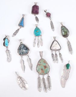 Sterling Silver Feather Motif Pendants, from the Estate of Lorraine Abell (New Jersey, 1929-2015)