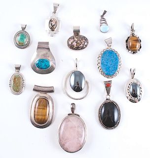 Sterling Silver Pendants with Various Oval Shaped Cabochons, from the Estate of Lorraine Abell (New Jersey, 1929-2015)
