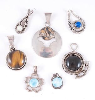 Silver Pendants with an Assortment of Circular Stone Cabochons, from the Estate of Lorraine Abell (New Jersey, 1929-2015)