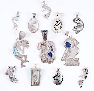 Assorted Silver Kokopelli Pendants / Pins, from the Estate of Lorraine Abell (New Jersey, 1929-2015)