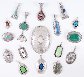 Assorted Stamped Silver and Inlay Pendants and Brooches, from the Estate of Lorraine Abell (New Jersey, 1929-2015)