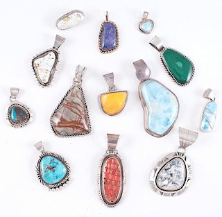 Variety of Silver Pendants and Pins with Stone Cabochons, from the Estate of Lorraine Abell (New Jersey, 1929-2015)
