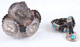 Navajo Sterling Silver Concha Belt AND Navajo Silver and Turquoise Concha Hat Band