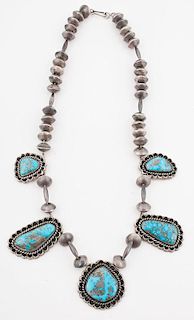 Southwestern Silver and Turquoise Cabachon Necklace