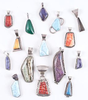 Silver Pendants with Trapezoidal Shaped Stone Cabochons, from the Estate of Lorraine Abell (New Jersey, 1929-2015)