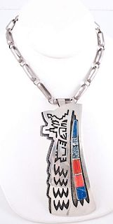 Phillip Sekaquaptewa (Hopi, 1948-2003) Silver Overlay Pendant with Channel Inlay