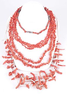 Four Coral Necklaces, from Estate of Lorraine Abell (New Jersey, 1929-2015)
