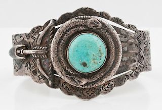 Sanford and Co. Silver and Turquoise Southwestern Style Trade Bracelet