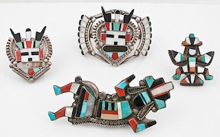 Zuni Mosaic Inlaid Cuff Bracelet and Brooches