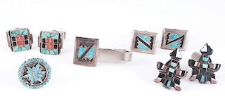 Collection of Zuni Inlaid Silver Men's Wear Items