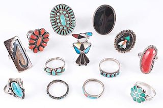 Collection of Navajo, Zuni, and Hopi Silver Rings