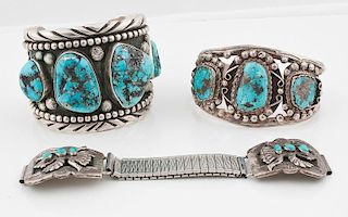 Navajo Silver and Turquoise Cuff Bracelets PLUS Navajo Watch Band
