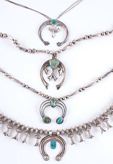 Navajo Beaded Necklaces with Silver and Turquoise Naja Pendants PLUS