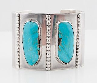 Southwestern Style Sterling Silver and Kingman Turquoise Cuff Bracelet