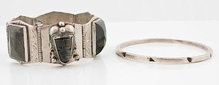 Mexican Sterling Silver Bangle Bracelet AND Link Bracelet