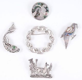 Mexican and Peruvian Silver Brooches