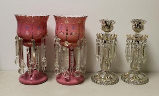 2 Pairs of Antique Glass Lusters To Inc.
