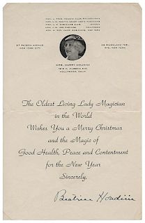 Christmas Card Signed by Bess Houdini to Betty Jane Kolar.