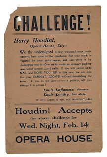 Houdini Trunk Escape Challenge Handbill.