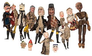 Group of Folk Art Punch and Judy Hand Puppets and Other Figures.