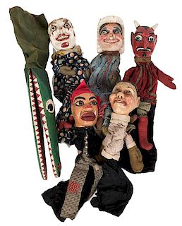 Group of Six Punch and Judy Glove Puppets.