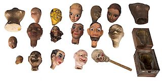 A Large and Impressive Collection of Vintage and Antique Puppet and Marionette Heads.