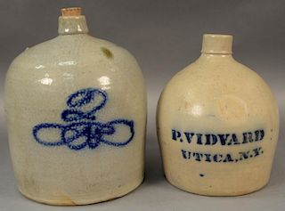 Two stoneware jugs, each decorated with cobalt blue, 1 pint Vidyard Utica N.Y. ht. 10in. and ht. 11 1/2in. Provenance: Estate