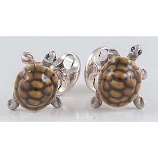 Deakin & Francis Walking Tortoise Cufflinks in Sterling Silver 13.3 Dwt.