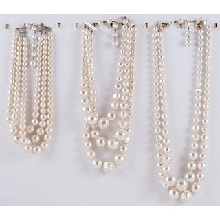 Three Faux Pearl Necklaces