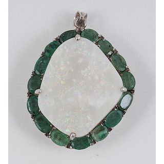 Abstract Opal and Emerald Pendant in Sterling Silver