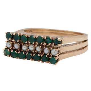 Emerald and Pearl Stacking Rings in 14 Karat Yellow Gold
