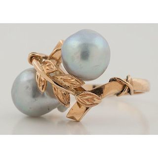 Cultured Pearl  Ring in 18 Karat Yellow Gold 3.3 Dwt.
