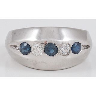 Sapphire and Diamond Ring in 18 Karat White Gold 2.5 Dwt.